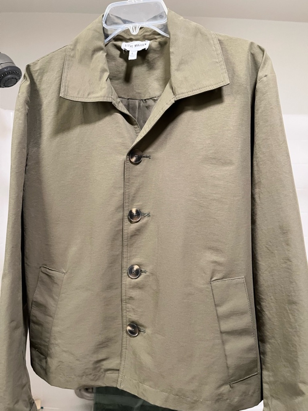 Steve Madden Olive Khaki  Green trendy cotton blend Lightweight Button Jacket